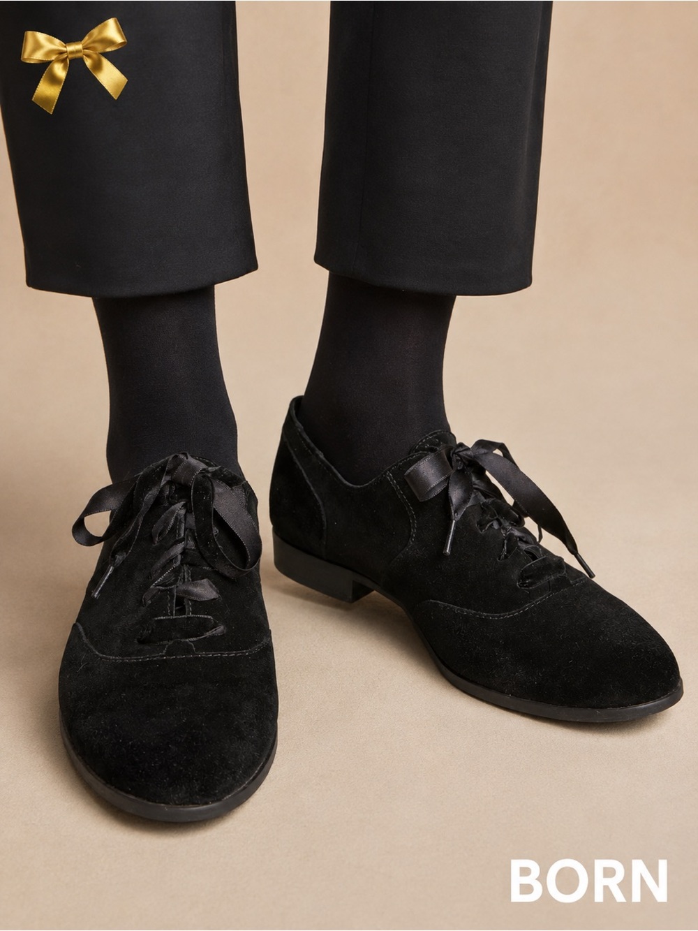 BORN Eden Black Suede Ribbon Lace Oxford Shoes Size 10M